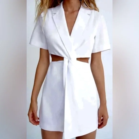 NWT Zara White Cut Out Mini Dress Sz L Summer Cocktail Party Event Trend Style - Picture 1 of 16